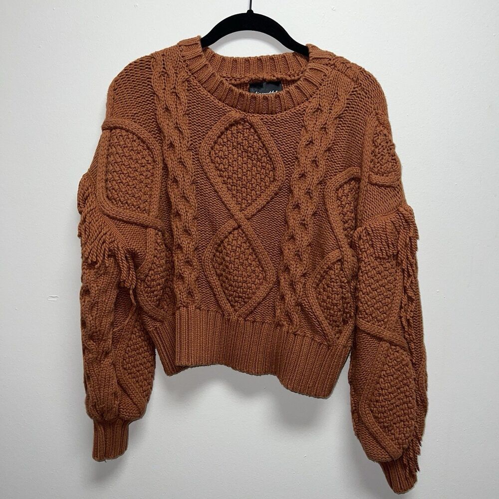 Line and Dot jasper chunky knit sweater brown women’s size extra small XS fringe